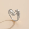 Minimalist silver open ring with smooth polished finish and teardrop ends in modern style - Open Ring (DZ063) / KC Gold