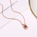 Rose gold apple heart necklace with black projection stone and crystal accents - Rose Gold Apple Projection Style (1211-B)