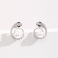 Silberne Schlangenohrstecker mit Zirkon-Kopf und großen weißen Perlen für Damen - Schlangenkopf Künstliche Perle Ohrring (9900) / Silber