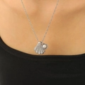 Elegant silver mermaid shell necklace with white pearl and enamel pendant worn on neck - Silver-white 5946 Scallop Pearl Style