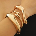 Chic gold-tone chunky wave cuff bracelets with a polished mirror finish for women - Gold Bangle (38) / Set of 3 / Gold