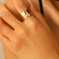 Chic 2-piece wide irregular leaf ring in bright gold finish with textured metal surface - Golden Irregular Wave Texture Ring (15)