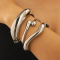 Set of minimalist irregular silver liquid metal cuffs with a high-polished mirror finish - Silver Bangle (42) / Three-Piece Set / Silver