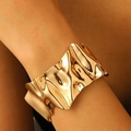 Statement wide open gold cuff bracelet with modern irregular crumpled metal texture - Golden Irregular Wave Texture Bracelet (14)