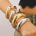 Irregular hammered open bangles in gold and silver finish with diamond accents - Stacking Bangle (46) / Set of 4 / Two-Tone Gold & Silver