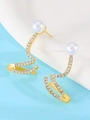 Orecchini a serpente dorati con zirconi micro-incastonati e perla bianca pendente - Bottone a Perla a S Oro (7920)