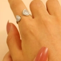 Silver pear-cut double drop open ring with pave cubic zirconia and beaded texture - Silver Double Teardrop Beaded Border Open Ring (35)