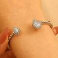 Silver open cuff bracelet with teardrop ends and micro-set cubic zirconia stones - Silver Teardrop Pave Zirconia Beaded Cuff Bracelet (36)