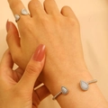 Adjustable silver leaf design jewelry set with sparkling pavé zircons for women - Bracelet and Ring Set in Silver (9727+A-182)