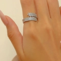 Silver adjustable feather ring featuring sparkling pave-set white zircon stones - Silver Pave Zirconia Feather Open Ring (38)