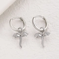 Polished silver dragon dangle hoop earrings featuring detailed wings and a dragon pendant - Dragon Pendant Hoop Earrings (11831) / White K/Silver