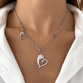 Hip hop silver steel necklace with dolphin heart pendants and oval chain links - Dolphin Heart Style (02 Steel Color 3709)