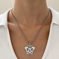 Minimalist silver hollow butterfly pendant necklace with premium steel box chain - Hollow Butterfly Style (08 Steel Color 8914)