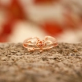 Elegant rose gold adjustable open ring with a detailed flower and bud vine design - Rose Flower (N-1069) / Rose Gold