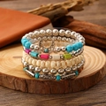 Set braccialetti elastici stile bohémien con perline turchesi e ciondolo a mezzaluna - Five-Piece Set / Stile Misto Luna