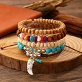 Set di 5 bracciali bohemian con perline turchesi, legno e ciondolo a luna in pelle - Set a Strati / Stile Misto Doppia C Pugnale