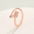 Minimalist tulip flower open ring in elegant rose gold finish with zircon stone - Tulip Single Diamond (K-387)