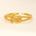 Golden rose flower ring with double row bead band and adjustable open design - Double Row Bead Rose (N-586)