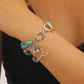 Vintage western cowboy armband met turquoise kralen en stierenkop hanger voor dames - Enkele Rij Multi-Bedels / 01 Turkoois (G-153)