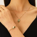 Vintage boho σετ κοσμημάτων με χρυσό κολιέ και βραχιόλι με πράσινες φυσικές πέτρες - Συνδυασμός Κολιέ Βραχιόλι (8450+8384) / Χρυσό