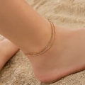 Minimalistisches doppellagiges Gold-Fußkettchen mit zarten Perlen und Wellengliedern - KC Gold Schlangenkette Stil (7210)