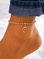 Bracelet de cheville doré étincelant avec pendentif lune en cristal pour femme - Style Lune Doré