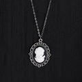 Vintage silver relief necklace featuring a black and white cameo portrait pendant - Lady Cameo Pendant Necklace (7933) / Antique Silver