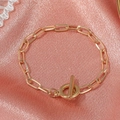 Minimalist golden chain bracelet for men with classic OT toggle clasp closure - Paperclip Chain with Toggle Clasp (S88)