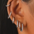 Silver 14K gold plated hoop earrings set with pavé cubic zirconia for multiple piercings - Silver Multi-Hoop Rhinestone Style (7398)
