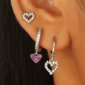 Silver heart earrings set with micro-paved pink and white cubic zirconia crystals - Silver Heart Rhinestone Style (7425)