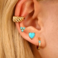 Golden 14K hoop earring set with turquoise beads and heart studs for women - Blue Heart Style (11943) / KC Gold