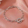 Minimalist silver metal chain bracelet for men featuring a classic T-bar OT clasp - Paperclip Chain with Toggle Clasp (S89) / Silver
