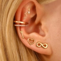 14K gold plated hoop earrings and stud set with micro-inlaid cubic zirconia - Gold Snake and Infinity Set (5854)
