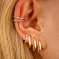 5-piece set of 14K gold hoop earrings and pave zircon studs for a sweet feminine look - Gold Pavé Rhinestone Ear Buckle (5831)