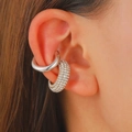 Σετ ασημένια σκουλαρίκια ear cuff με μία λεία ταινία και μία με κρύσταλλα χωρίς τρύπα - Σετ Σκουλαρίκια Κλιπ Σχήμα C με Στρας (2395)
