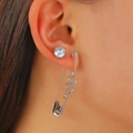 Boucles d'oreilles épingle à nourrice serpent argenté avec clou en zircon set - Épingle de Sûreté Enroulée de Serpent et Poussette Strass (0767)