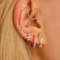 14K gold plated hoop and stud earring set with micro-pasted zircons and mermaid charm - Gold Mermaid Tail Rhinestone Style (2362)