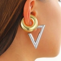 Boucles d'oreilles géométriques bicolores or et argent avec formes circulaire et triangulaire - Ensemble Géométrique Cercle et Triangle Bicolore (4932)