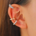 Lot de trois boucles d'oreilles ear cuffs en or, argent et zircons pour femme - Ensemble de Clips d'Oreille Tricolore avec Strass (7605)