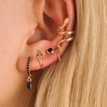 14K gold plated hoop earrings set with snake motif and black crystal accents - Gold Wrapping Snake Style (3310)
