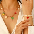 Detail of bohemian gold chain necklace and pearl bracelet with shell and starfish charms - Gold Pineapple Necklace And Rainbow Bracelet Set(K-551+8228)