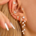 14K gold plated hoop earrings and butterfly ear studs set with micro-inlaid zircons - Gold Fluttering Butterfly Style (3427)