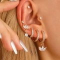 14K gold hoop earring set featuring micro-pave zircons and flower charms - Petal Set Style (DZ-255) / KC Gold