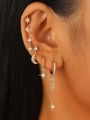 14K gold plated celestial earring set featuring star and moon studs with zircon inlays - Gold Sparkling Star and Moon Style (6522)