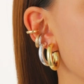 Ensemble de boucles d'oreilles créoles polies or et argent pour un look superposé - Ensemble de Quatre Créoles Mélangées Or et Argent (F-072)