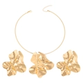 Polished gold geometric petal jewelry set including organic wave collar and earrings - Set (05 Gold Choker Earring Set)