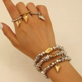 Gouden en zilveren kralenringen en grove kettingarmbanden met hartvormige hangers - 3 Armbanden En 3 Ringen