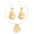 Golden geometric petal jewelry set with pleated metallic collar and layered earrings - Set (11 Gold Choker Earring Set)
