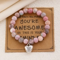Bracelet en perles de jaspe rose avec breloque cœur sur une carte cadeau inspirante - 08 Blanc K Multicolore (0873)