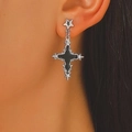 Gothic-Ohrringe mit Kreuz und Stern in Silber und Schwarz für modische Frauen - Nur Ohrringe (Ohne Halskette/Armband)